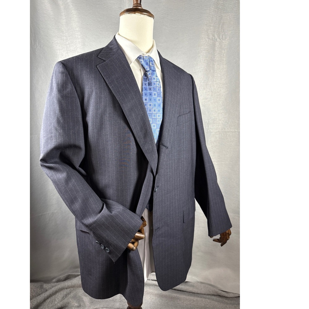 Southwick Pinstripe Suit Jacket Blazer USA Made‎ Gray Professional Mens Size 48R